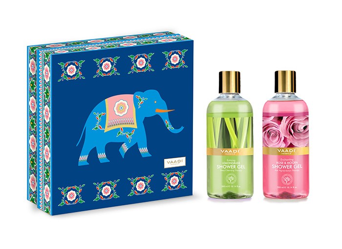 Enduring Fragrance Shower Gel Gift Box – Enticing Lemongrass 300 Ml & Enchanting Rose & Mogra 300 Ml (Royal Elephant) ( 300 Ml X 2 )