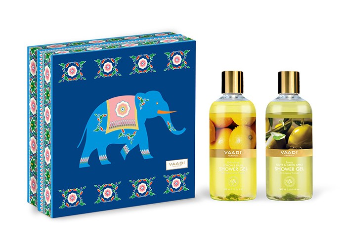 Fresh Springs Shower Gel Gift Box – Refreshing Lemon & Basil 300 Ml & Breezy Olive & Green Apple 300 Ml (Royal Elephant) ( 300 Ml X 2 )